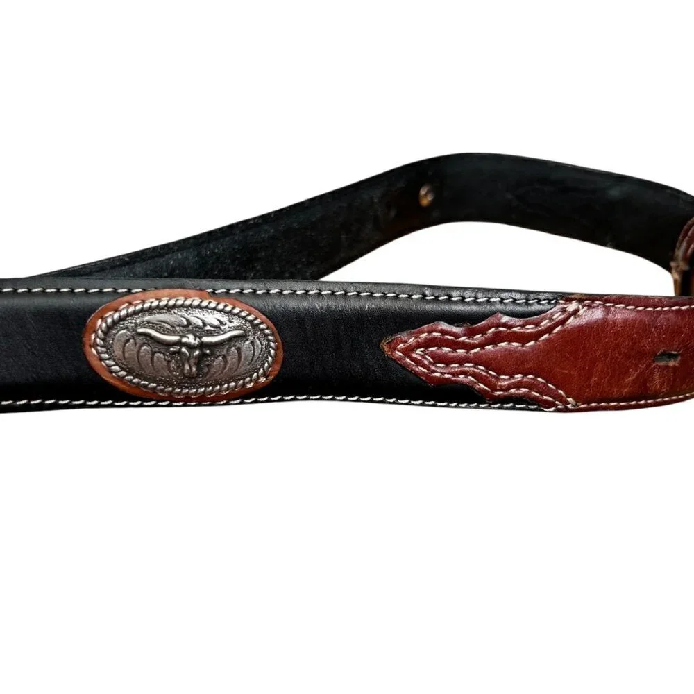 Nocona Boys Western Belt Longhorn Steer Brown Black Silver